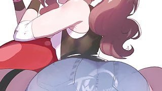 Pokemon Touko assjob over dick in pants